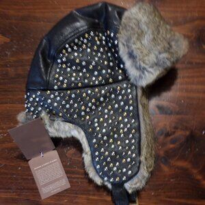 Genuine Rabbit Fur Leather Aviator Trapper Hat-Overland Co.-Designer Brass Studs